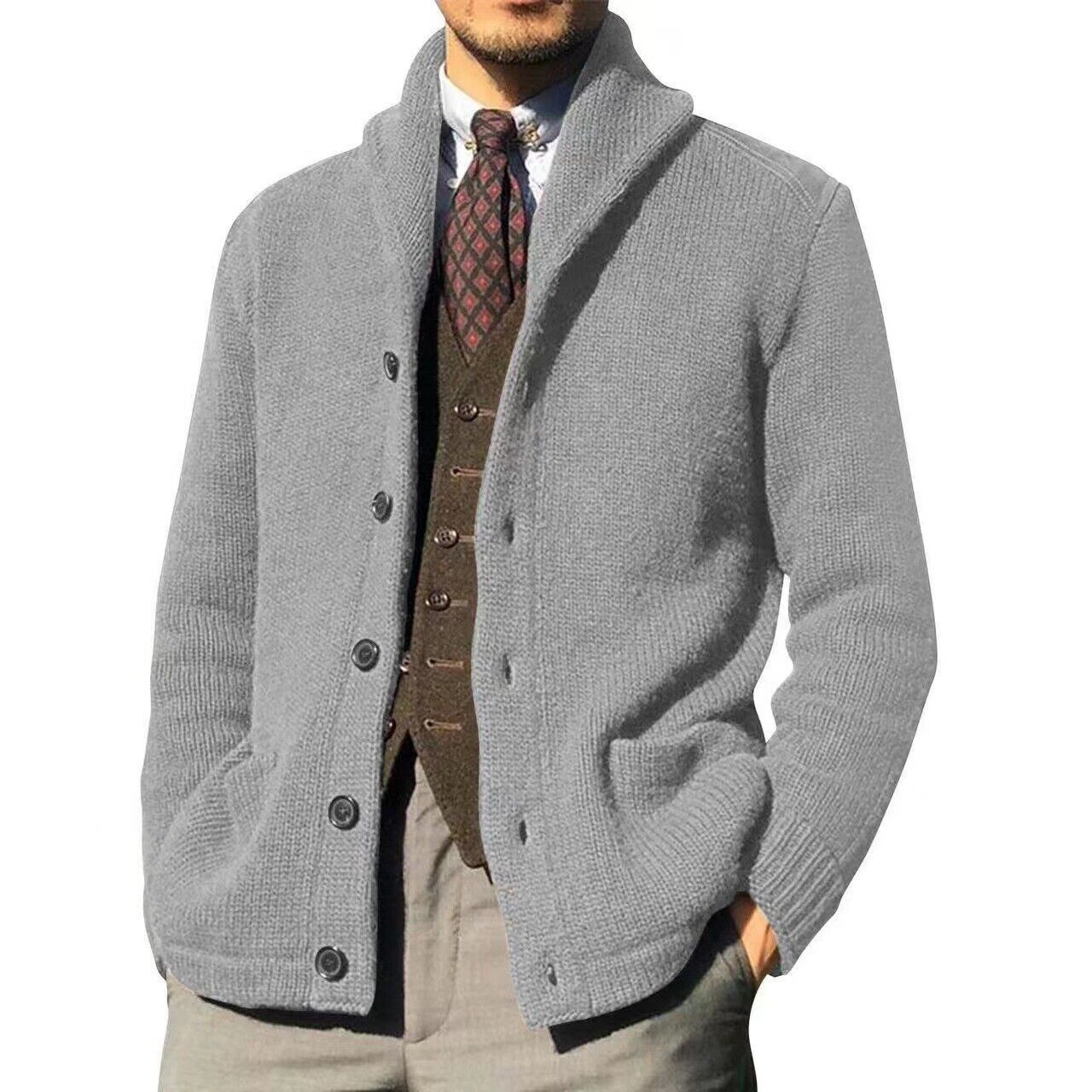 Hot Winter Mens Warm Cardigan Sweater Cable Knit Button Cotton Sweater Pockets T - Picture 14 of 18
