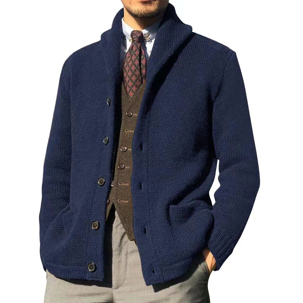 Hot Winter Mens Warm Cardigan Sweater Cable Knit Button Cotton Sweater Pockets T - Picture 16 of 18