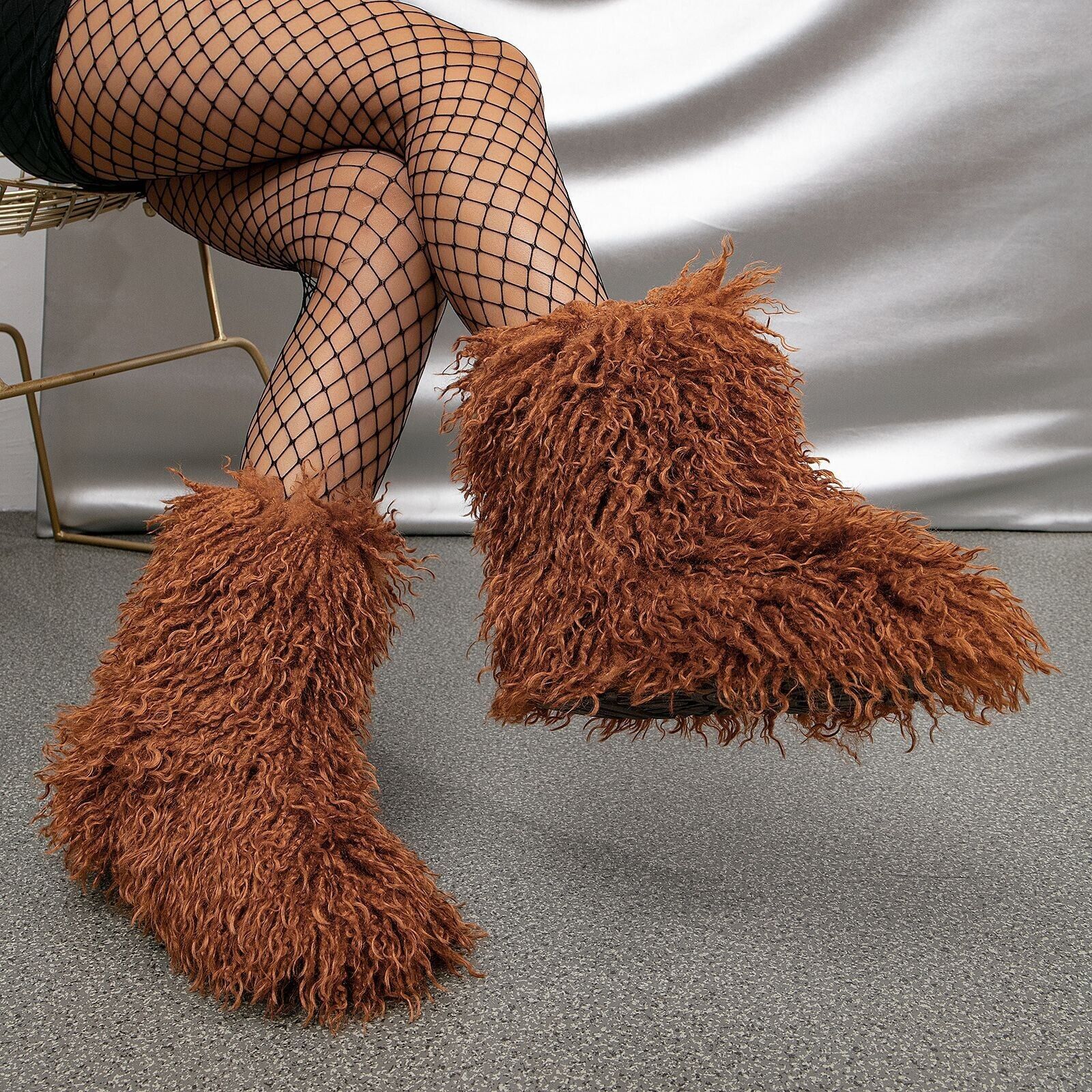 Botas de Invierno Zapatos Peludos Mujeres Botas para Nieve Esponjosas Cálidas Imitación Lana Botas de Felpa - Imagen 23 de 26