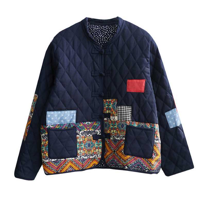 Women Warm Coat Ethnic Floral Cotton Padded Quilted Embroidered Jacket Tang Tops - Picture 13 of 13