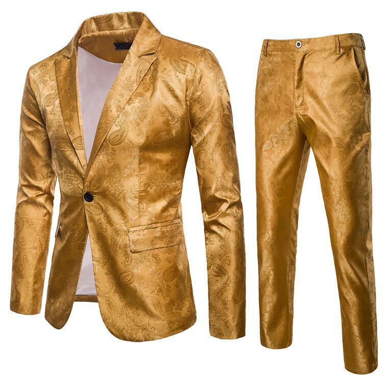 Blazer + Pantalones Brillantes Para Hombres 2 Piezas Trajes Abrigos Solapa Club Nocturno Fiesta Trajes Informales - Imagen 22 de 22