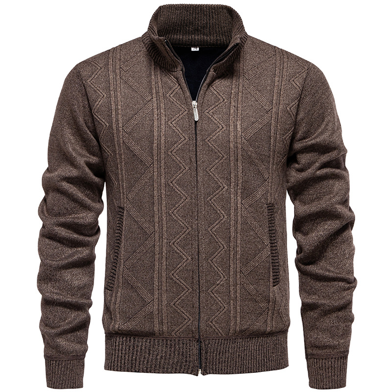 Mens Knit Sweater Stand Collar Ribbed Hem Thick Warm Long Sleeve Cardigan Jacket - Picture 23 of 27