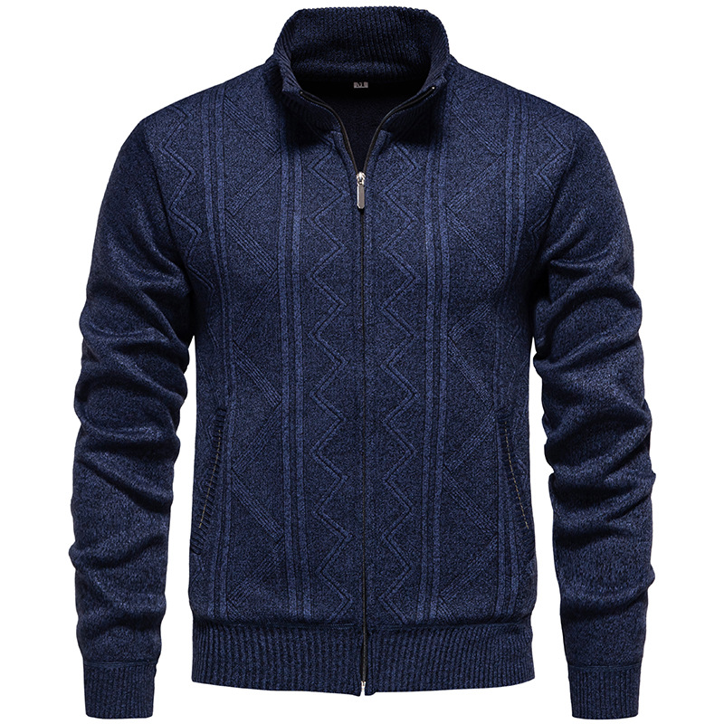 Mens Knit Sweater Stand Collar Ribbed Hem Thick Warm Long Sleeve Cardigan Jacket - Picture 24 of 27