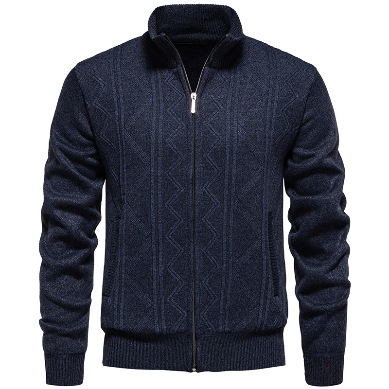 Mens Knit Sweater Stand Collar Ribbed Hem Thick Warm Long Sleeve Cardigan Jacket - Picture 25 of 27