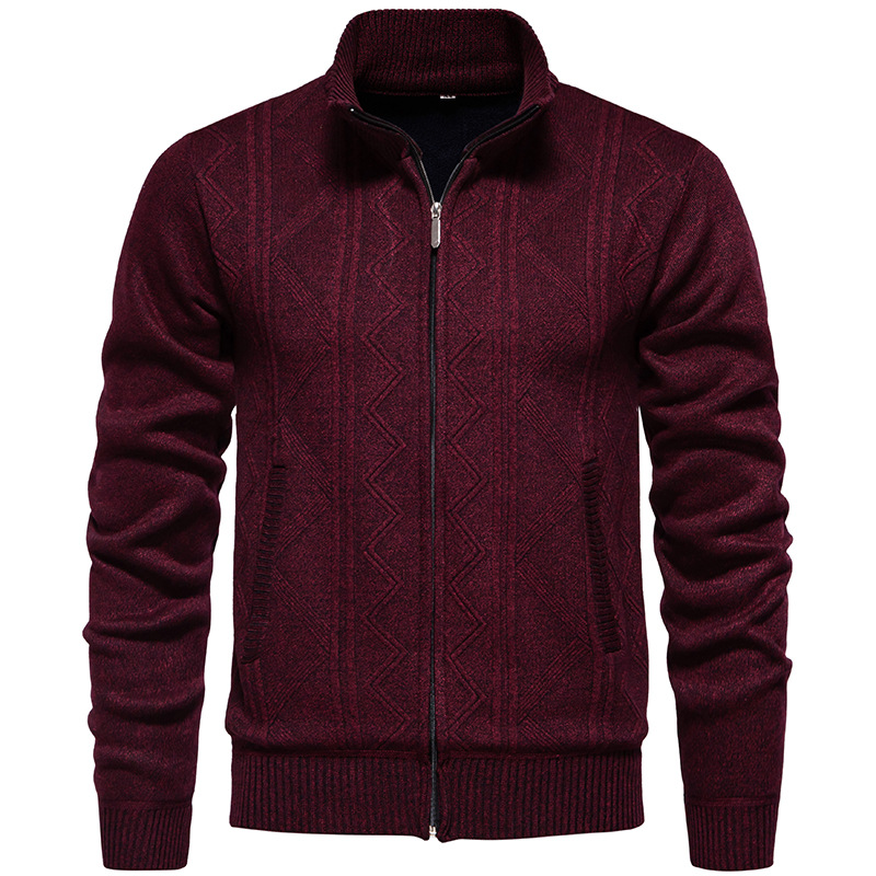 Mens Knit Sweater Stand Collar Ribbed Hem Thick Warm Long Sleeve Cardigan Jacket - Picture 27 of 27
