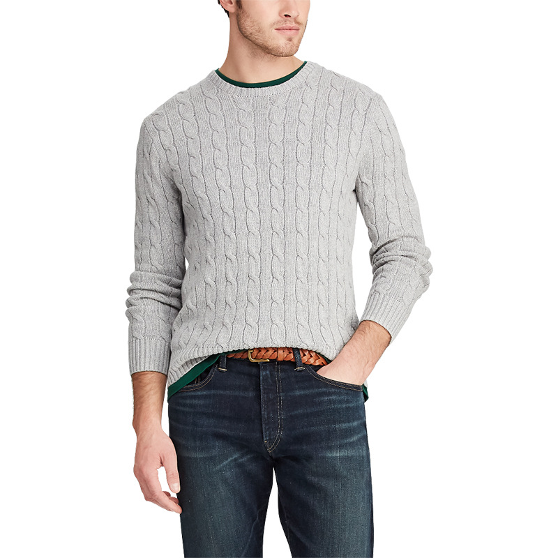 Men's Sweater Long Sleeve Crew Neck Knitwear Twist Striped Slim-fit Pullover Top - Picture 25 of 30