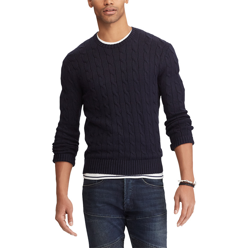 Men's Sweater Long Sleeve Crew Neck Knitwear Twist Striped Slim-fit Pullover Top - Picture 26 of 30