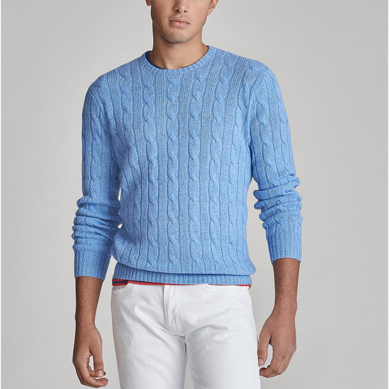 Men's Sweater Long Sleeve Crew Neck Knitwear Twist Striped Slim-fit Pullover Top - Picture 30 of 30