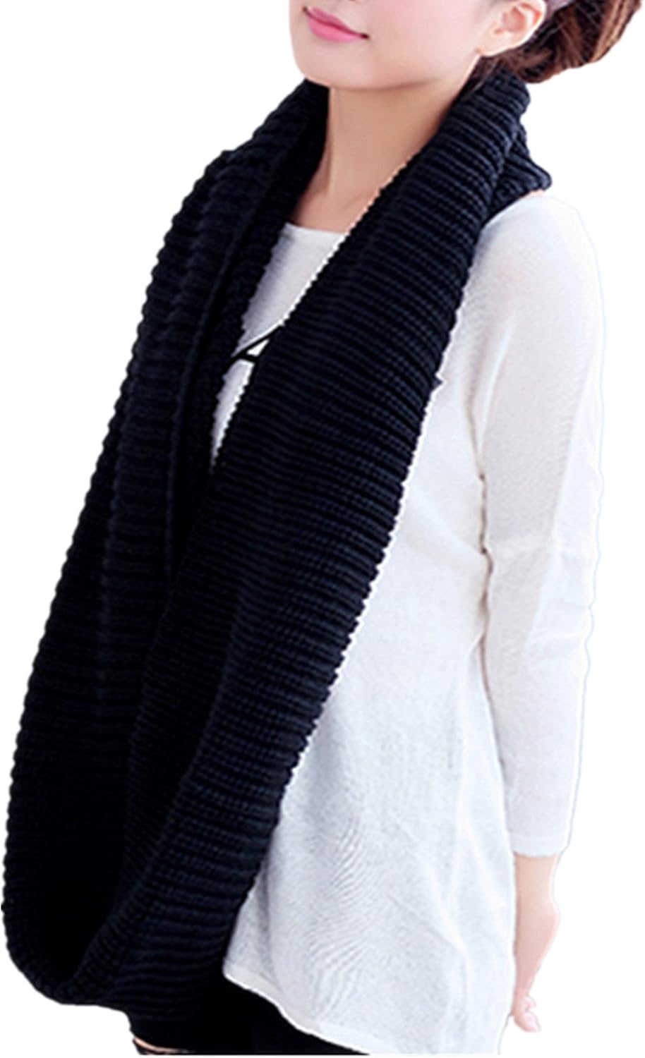 Womens Thick Ribbed Knit Winter Infinity Circle Loop Scarf