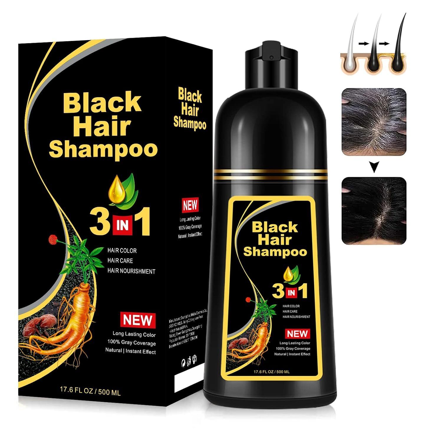 Hair Dye Shampoo 3-in-1 Hair Shampoo Instant Hair Dye Herbal Ingredients Gift