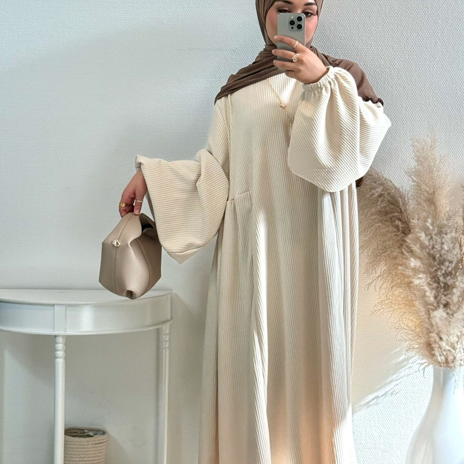 Middle Eastern Princess Sleeves Round Neck Loose Casual Dress Abaya Kaftan Gown