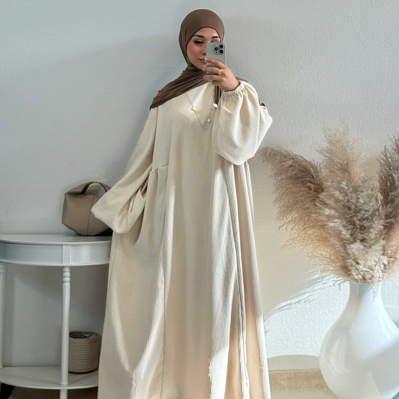 Middle Eastern Princess Sleeves Round Neck Loose Casual Dress Abaya Kaftan Gown