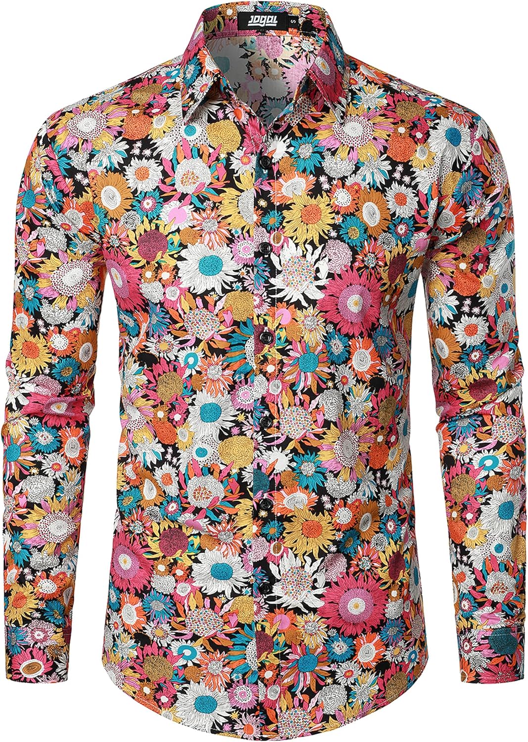 Mens 70s Floral Dress Shirt Long Sleeve Printed Casual Button Down Shirts