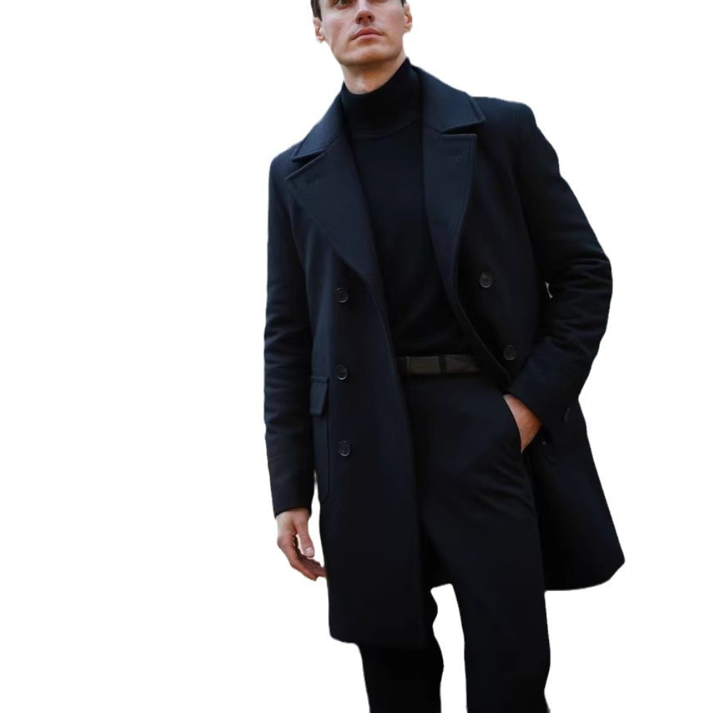 Chaqueta de Negocios Para Hombre Solapa de Lana Largo Medio Doble Pecho Informal Abrigo Abrigo Abrigo Abrigo - Imagen 9 de 9