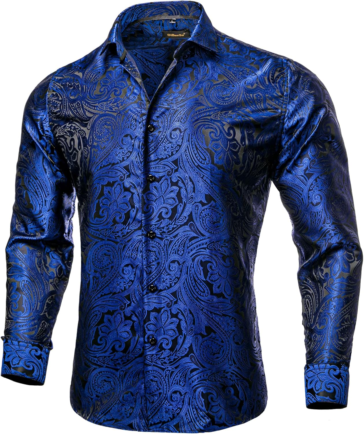 Men's Silk Paisley Dress Shirt - Long Sleeve Button Down for Wedding & Party - Picture 25 of 56