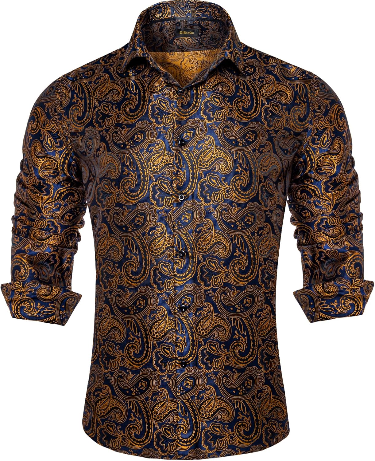 Men's Silk Paisley Dress Shirt - Long Sleeve Button Down for Wedding & Party - Picture 26 of 56