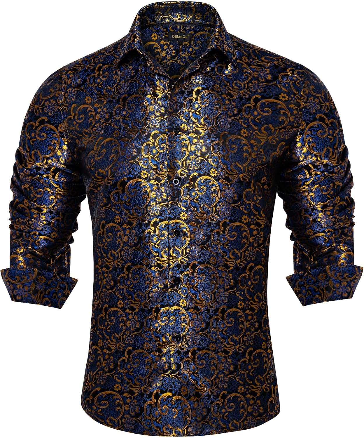 Men's Silk Paisley Dress Shirt - Long Sleeve Button Down for Wedding & Party - Picture 27 of 56