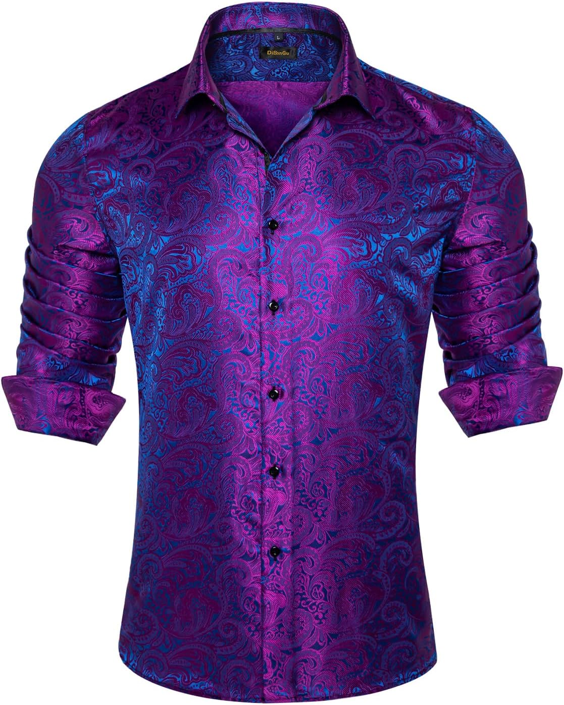 Men's Silk Paisley Dress Shirt - Long Sleeve Button Down for Wedding & Party - Picture 29 of 56
