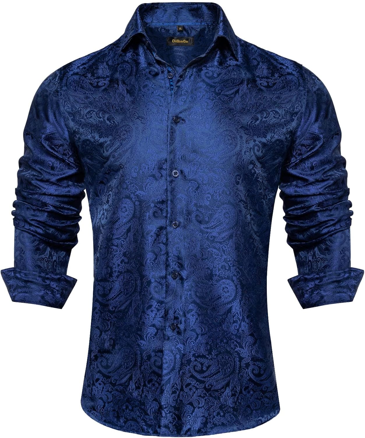 Men's Silk Paisley Dress Shirt - Long Sleeve Button Down for Wedding & Party - Picture 30 of 56