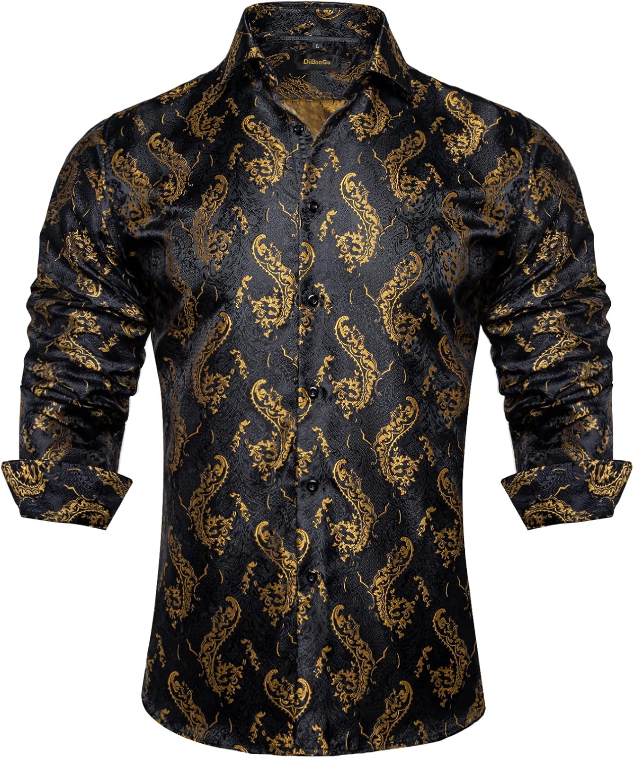 Men's Silk Paisley Dress Shirt - Long Sleeve Button Down for Wedding & Party - Picture 31 of 56