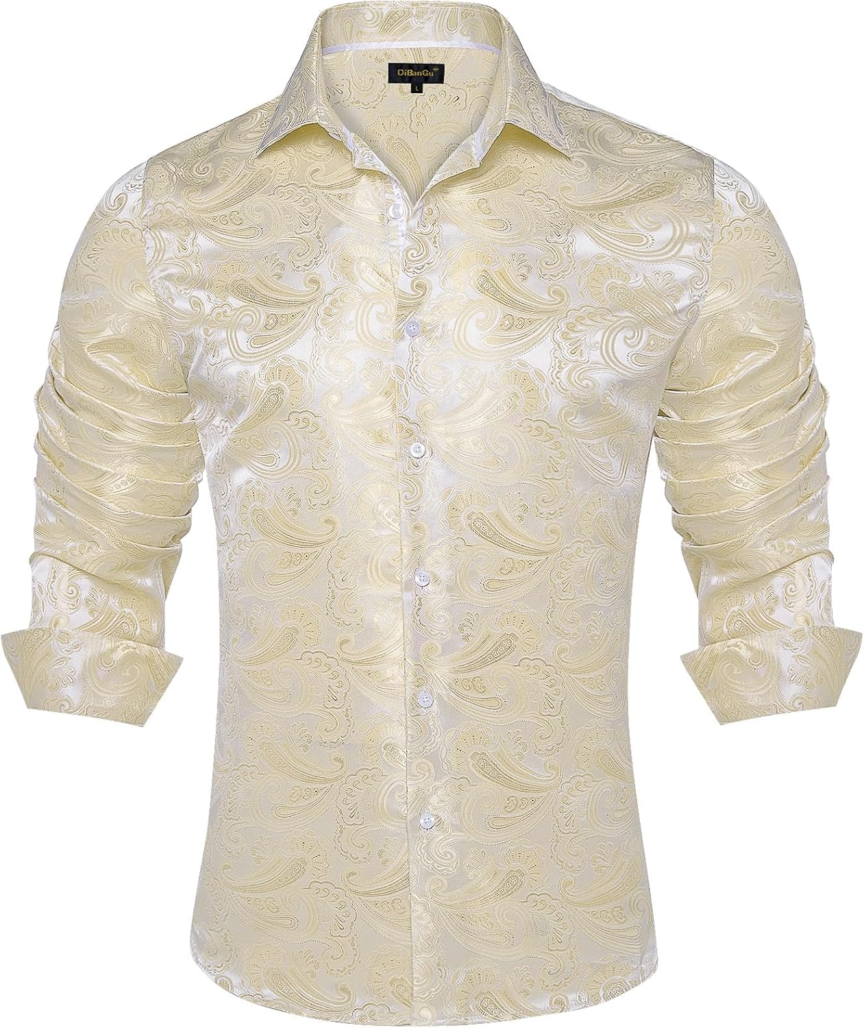 Men's Silk Paisley Dress Shirt - Long Sleeve Button Down for Wedding & Party - Picture 32 of 56