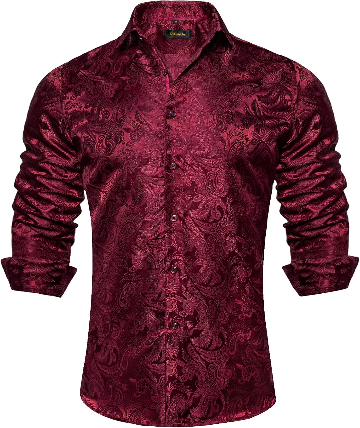 Men's Silk Paisley Dress Shirt - Long Sleeve Button Down for Wedding & Party - Picture 33 of 56