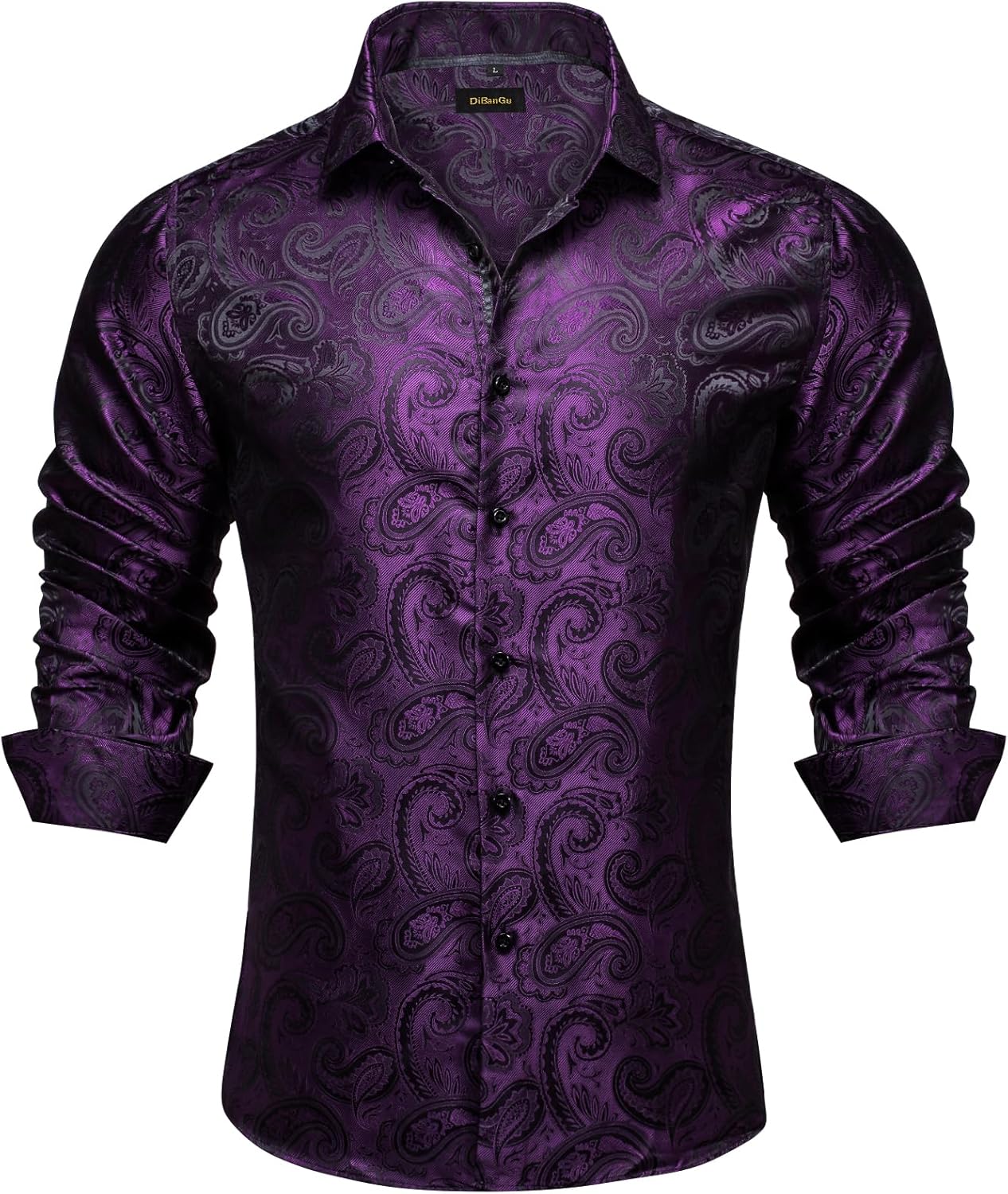 Men's Silk Paisley Dress Shirt - Long Sleeve Button Down for Wedding & Party - Picture 34 of 56