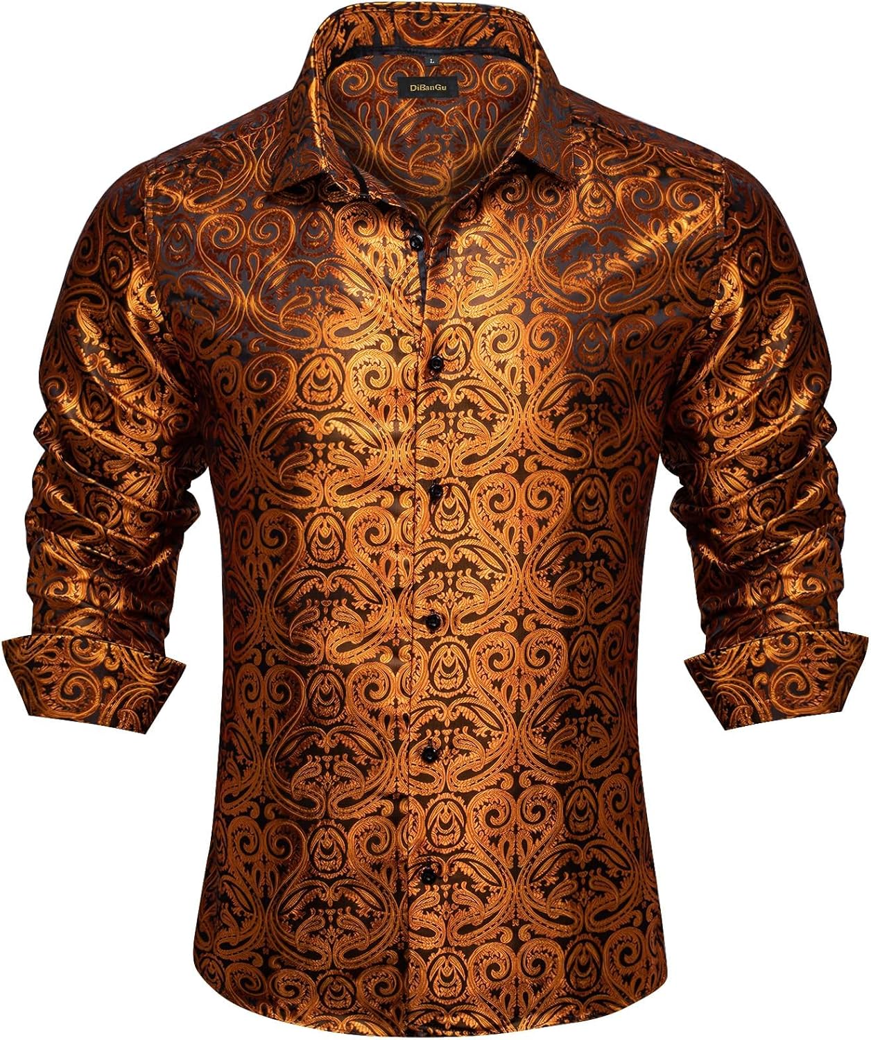 Men's Silk Paisley Dress Shirt - Long Sleeve Button Down for Wedding & Party - Picture 36 of 56