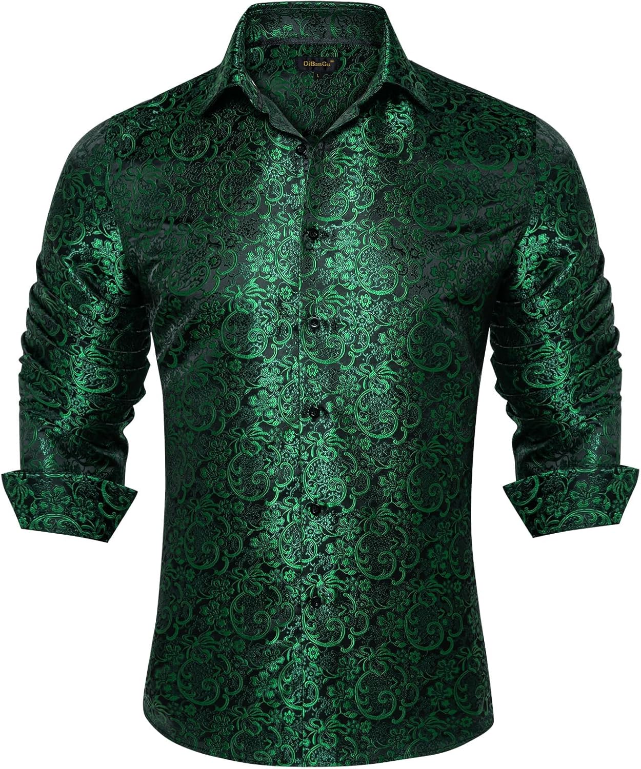 Men's Silk Paisley Dress Shirt - Long Sleeve Button Down for Wedding & Party - Picture 37 of 56