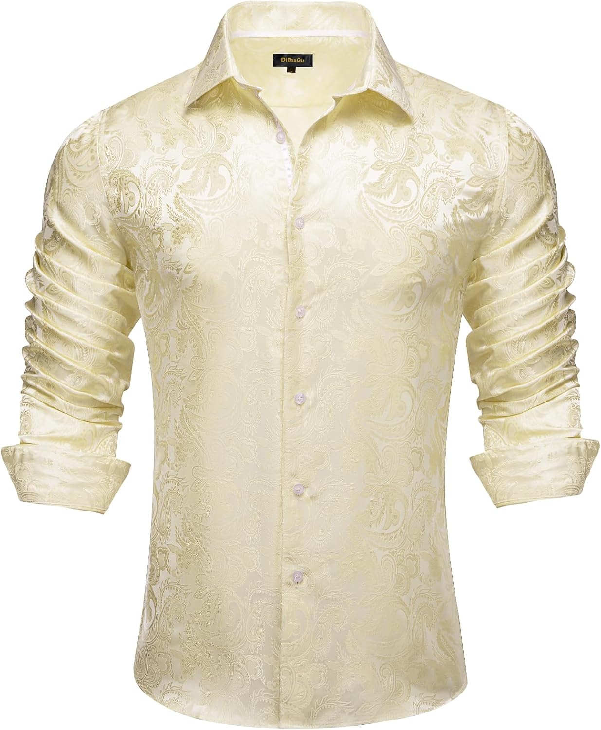 Men's Silk Paisley Dress Shirt - Long Sleeve Button Down for Wedding & Party - Picture 38 of 56