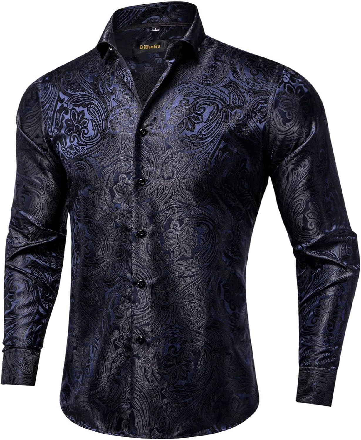 Men's Silk Paisley Dress Shirt - Long Sleeve Button Down for Wedding & Party - Picture 39 of 56