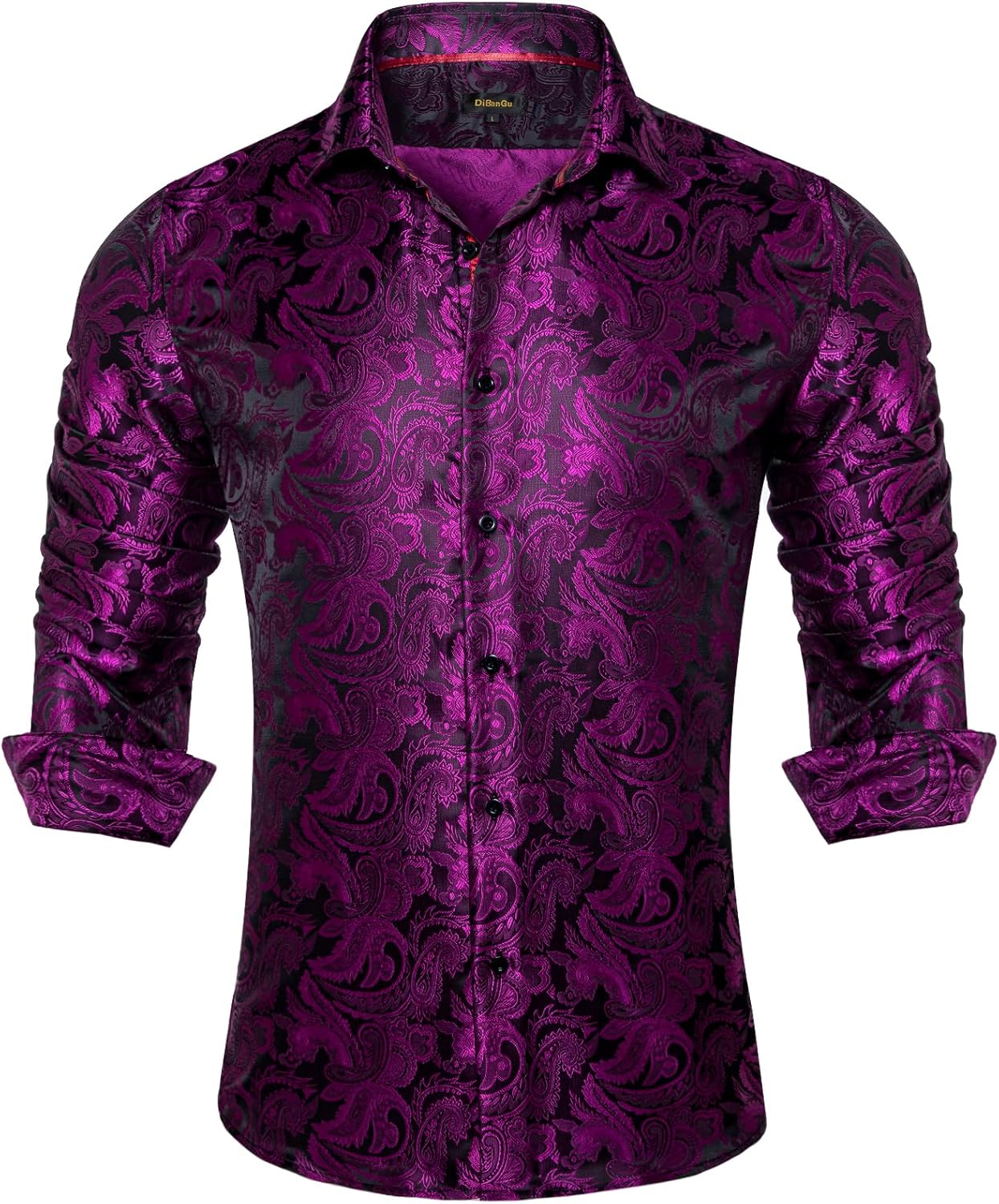 Men's Silk Paisley Dress Shirt - Long Sleeve Button Down for Wedding & Party - Picture 40 of 56