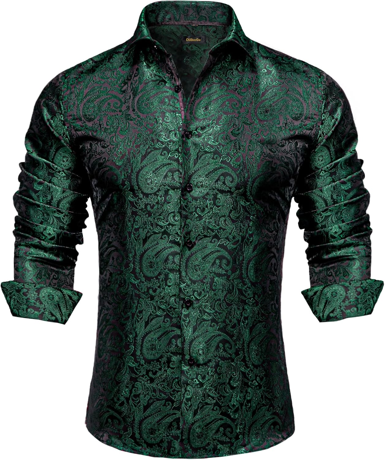 Men's Silk Paisley Dress Shirt - Long Sleeve Button Down for Wedding & Party - Picture 41 of 56