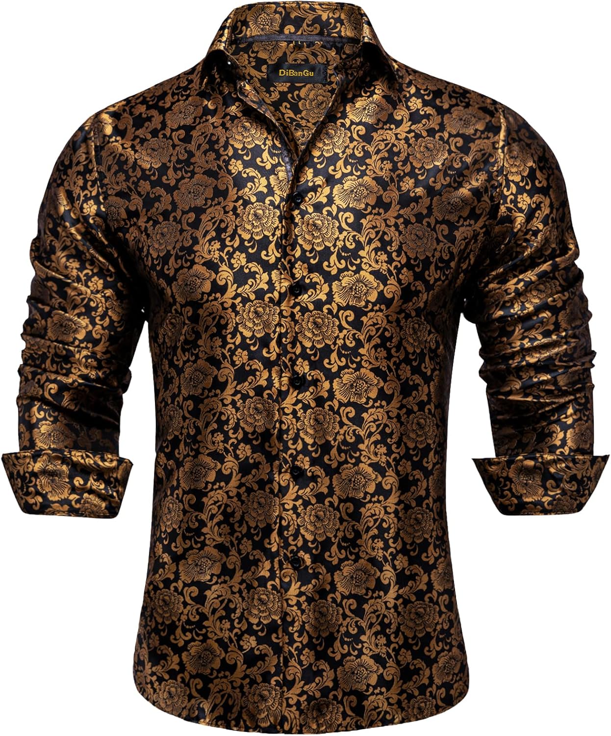 Men's Silk Paisley Dress Shirt - Long Sleeve Button Down for Wedding & Party - Picture 43 of 56
