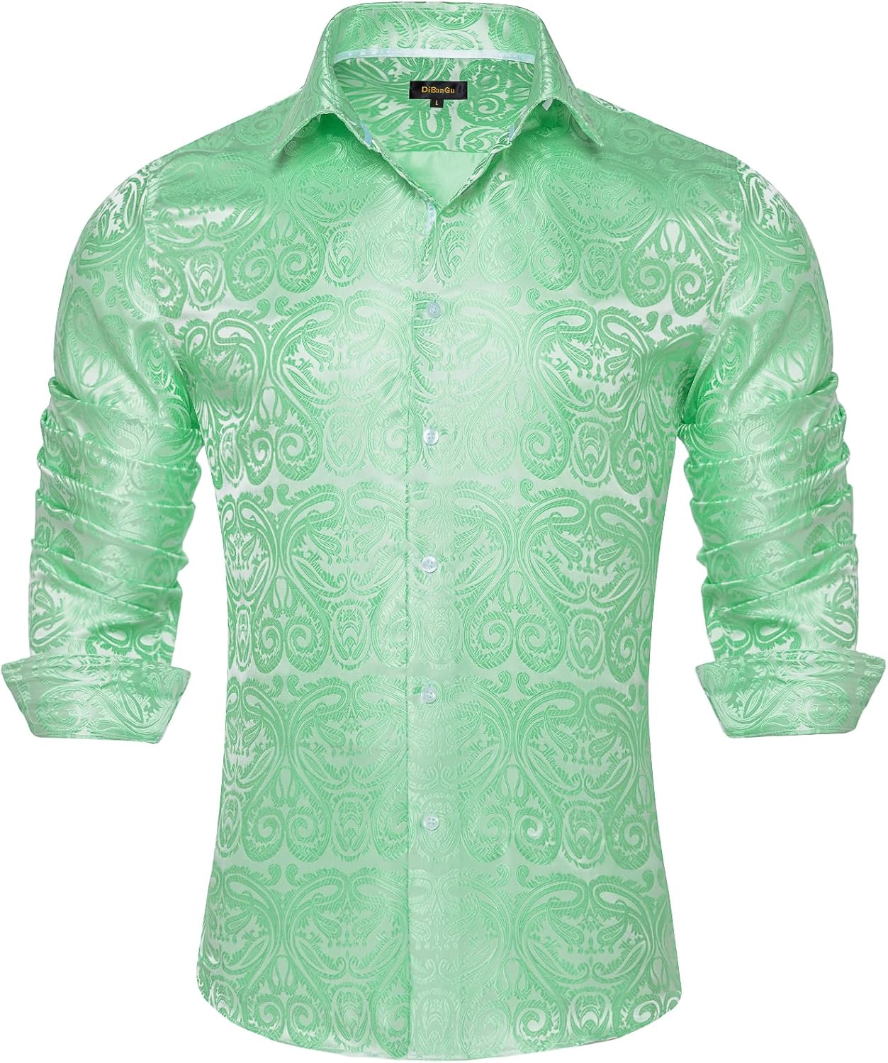 Men's Silk Paisley Dress Shirt - Long Sleeve Button Down for Wedding & Party - Picture 44 of 56