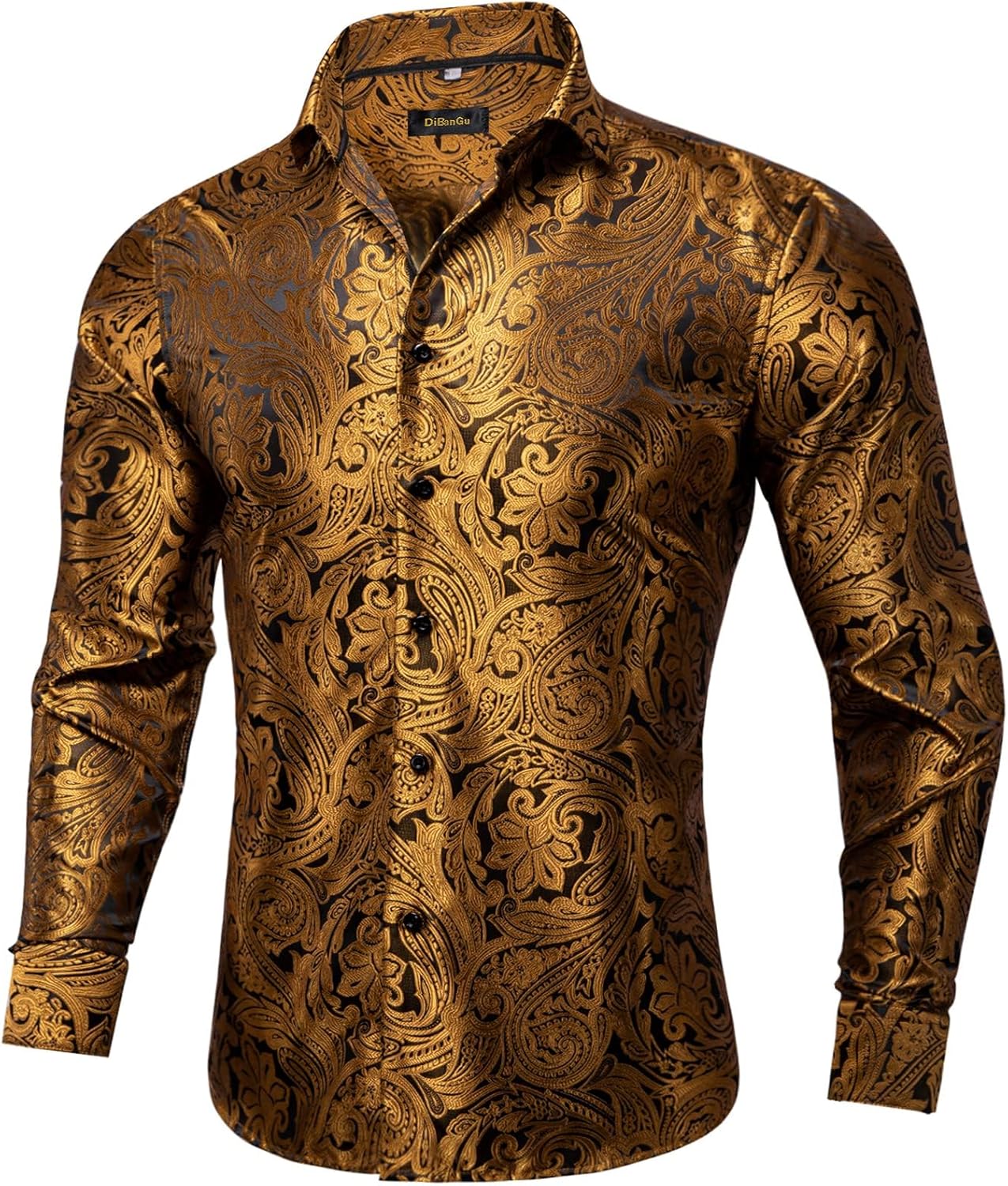 Men's Silk Paisley Dress Shirt - Long Sleeve Button Down for Wedding & Party - Picture 46 of 56