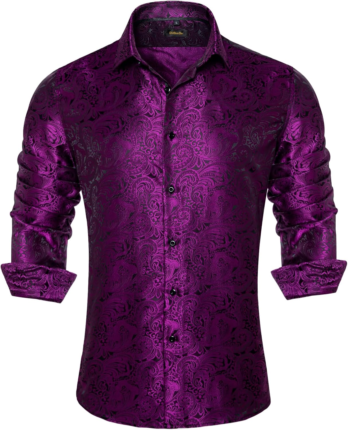 Men's Silk Paisley Dress Shirt - Long Sleeve Button Down for Wedding & Party - Picture 47 of 56