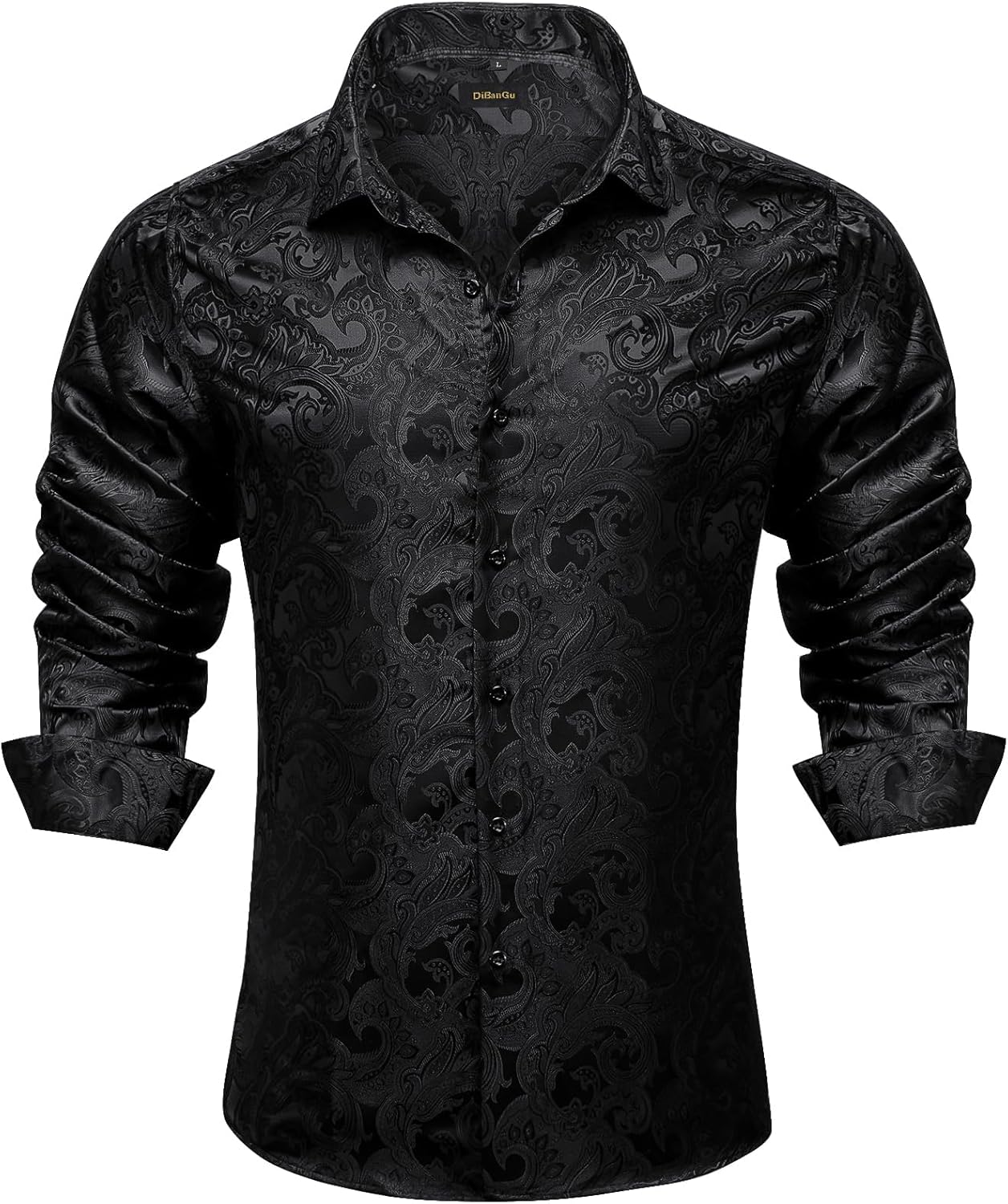 Men's Silk Paisley Dress Shirt - Long Sleeve Button Down for Wedding & Party - Picture 48 of 56