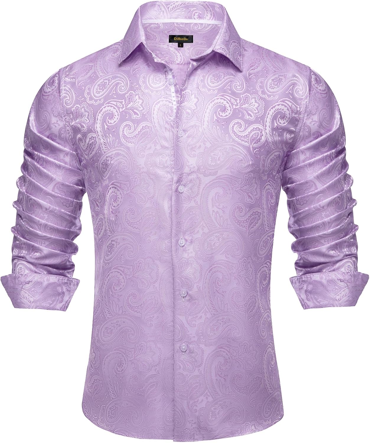 Men's Silk Paisley Dress Shirt - Long Sleeve Button Down for Wedding & Party - Picture 51 of 56