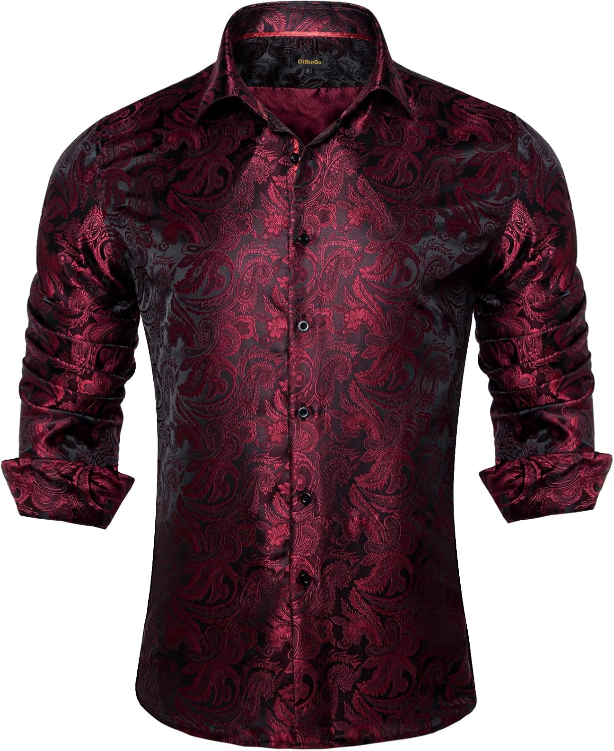 Men's Silk Paisley Dress Shirt - Long Sleeve Button Down for Wedding & Party - Picture 52 of 56