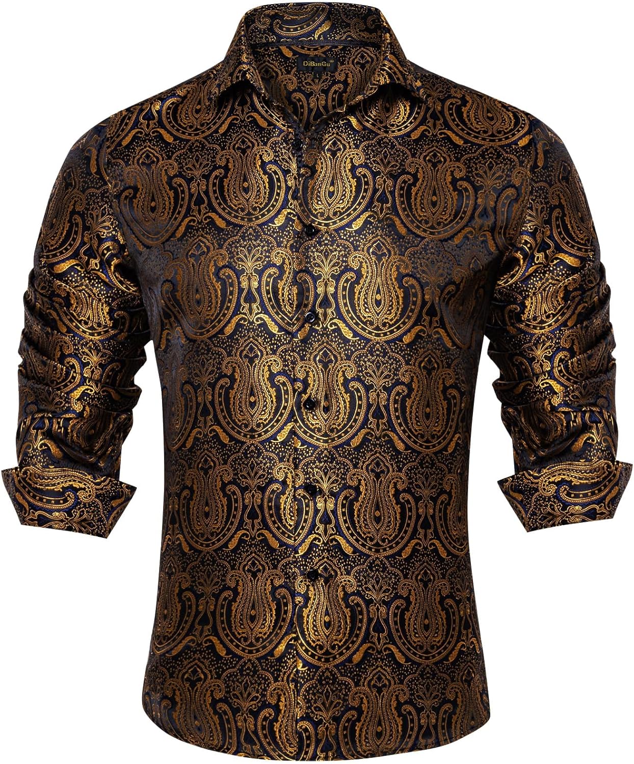Men's Silk Paisley Dress Shirt - Long Sleeve Button Down for Wedding & Party - Picture 53 of 56