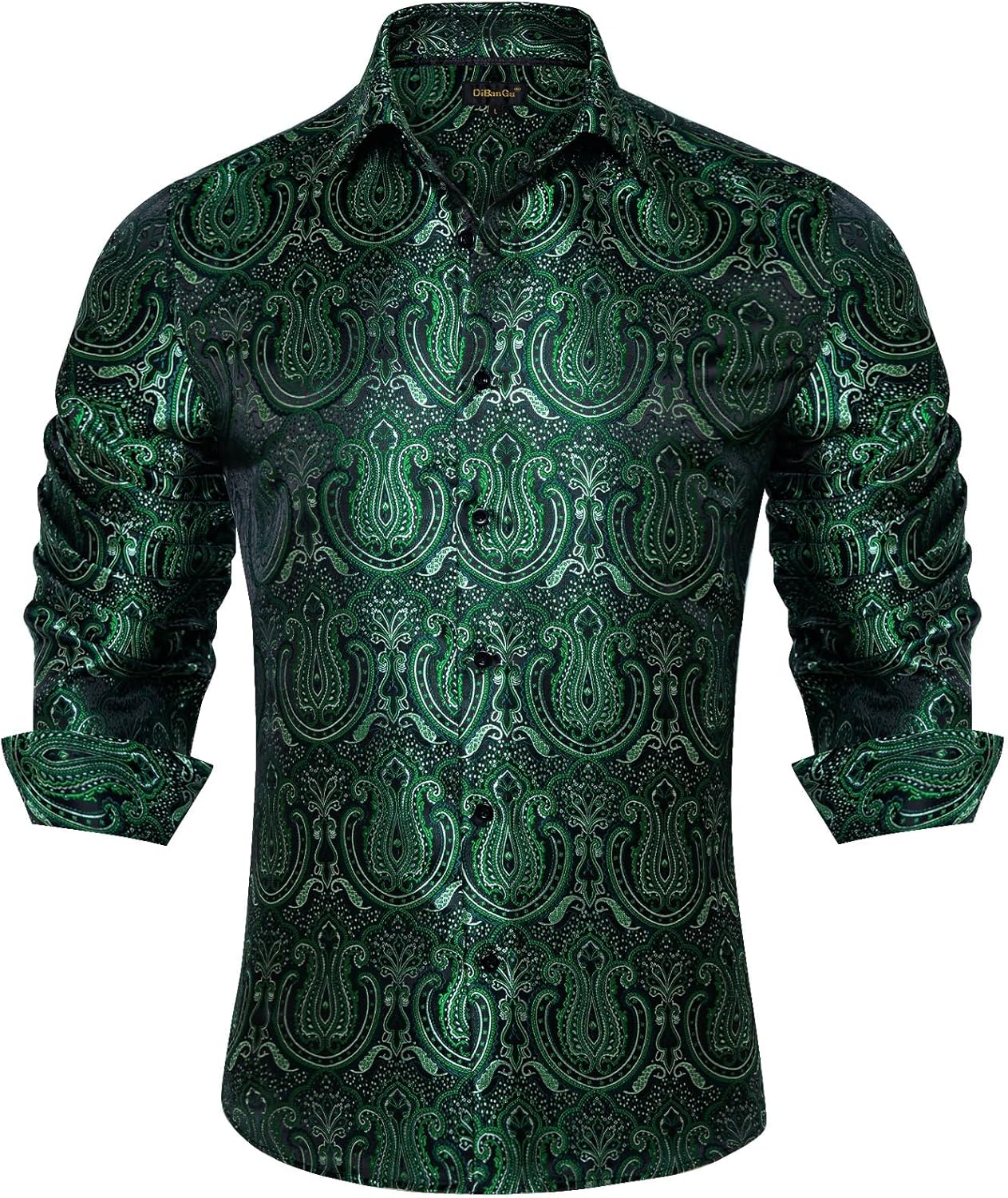 Men's Silk Paisley Dress Shirt - Long Sleeve Button Down for Wedding & Party - Picture 54 of 56