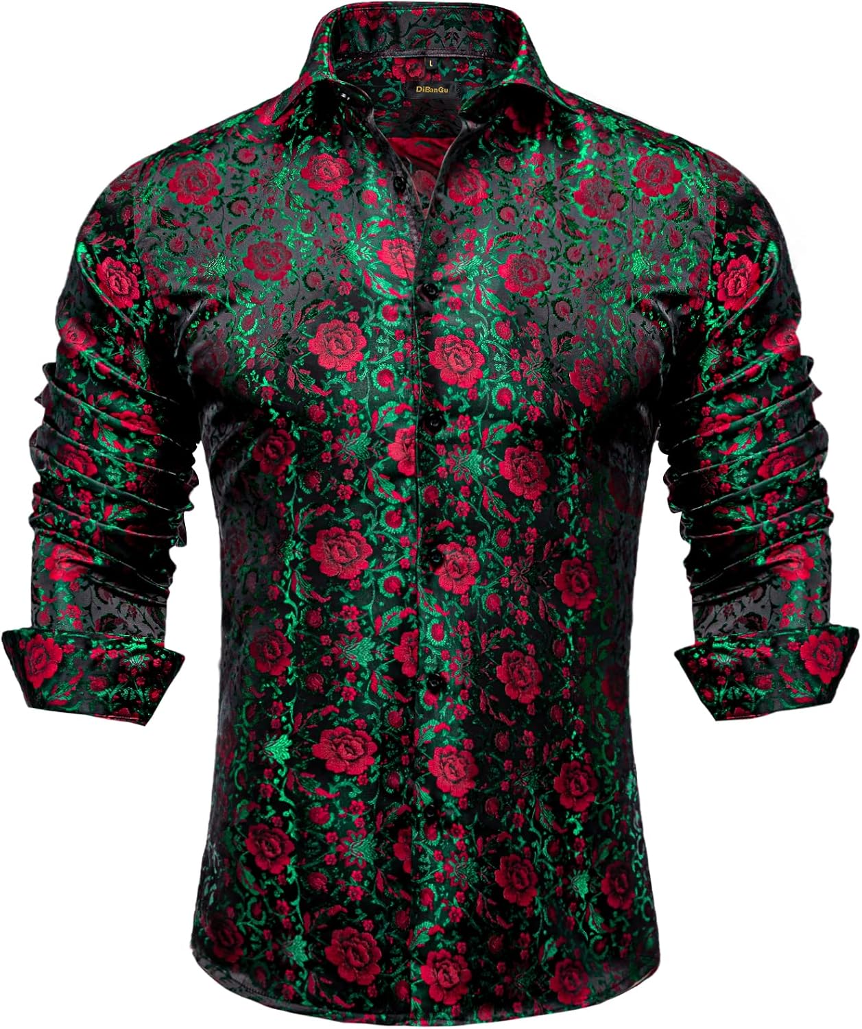Men's Silk Paisley Dress Shirt - Long Sleeve Button Down for Wedding & Party - Picture 55 of 56
