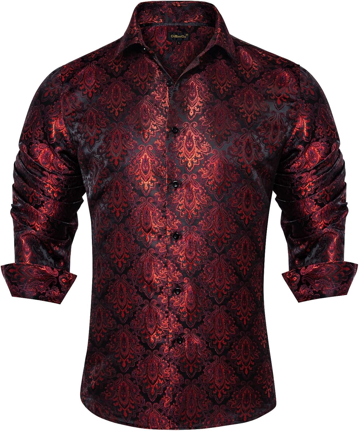 Men's Silk Paisley Dress Shirt - Long Sleeve Button Down for Wedding & Party - Picture 56 of 56