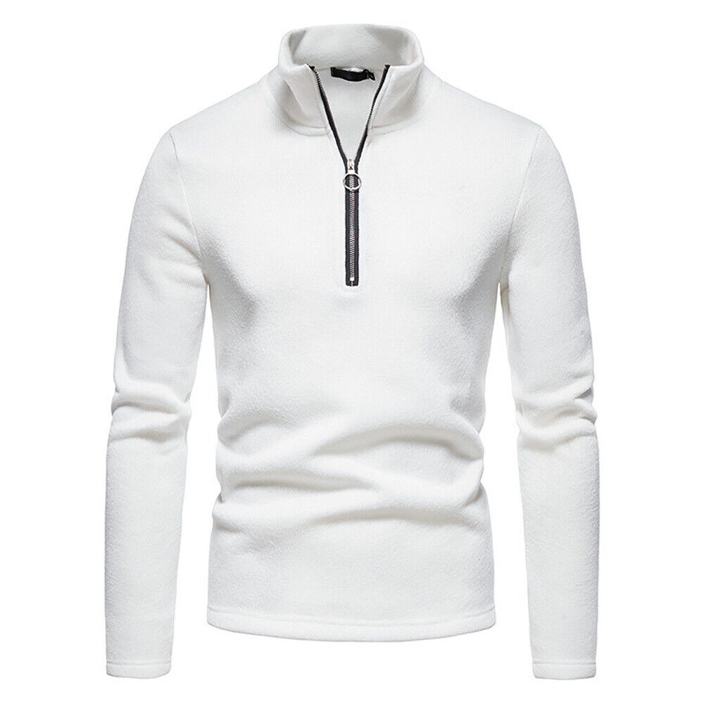 Men's High Neck Pullover Sweater Long Sleeve Casual Quarter Zip Sweatshirt - Picture 15 of 18
