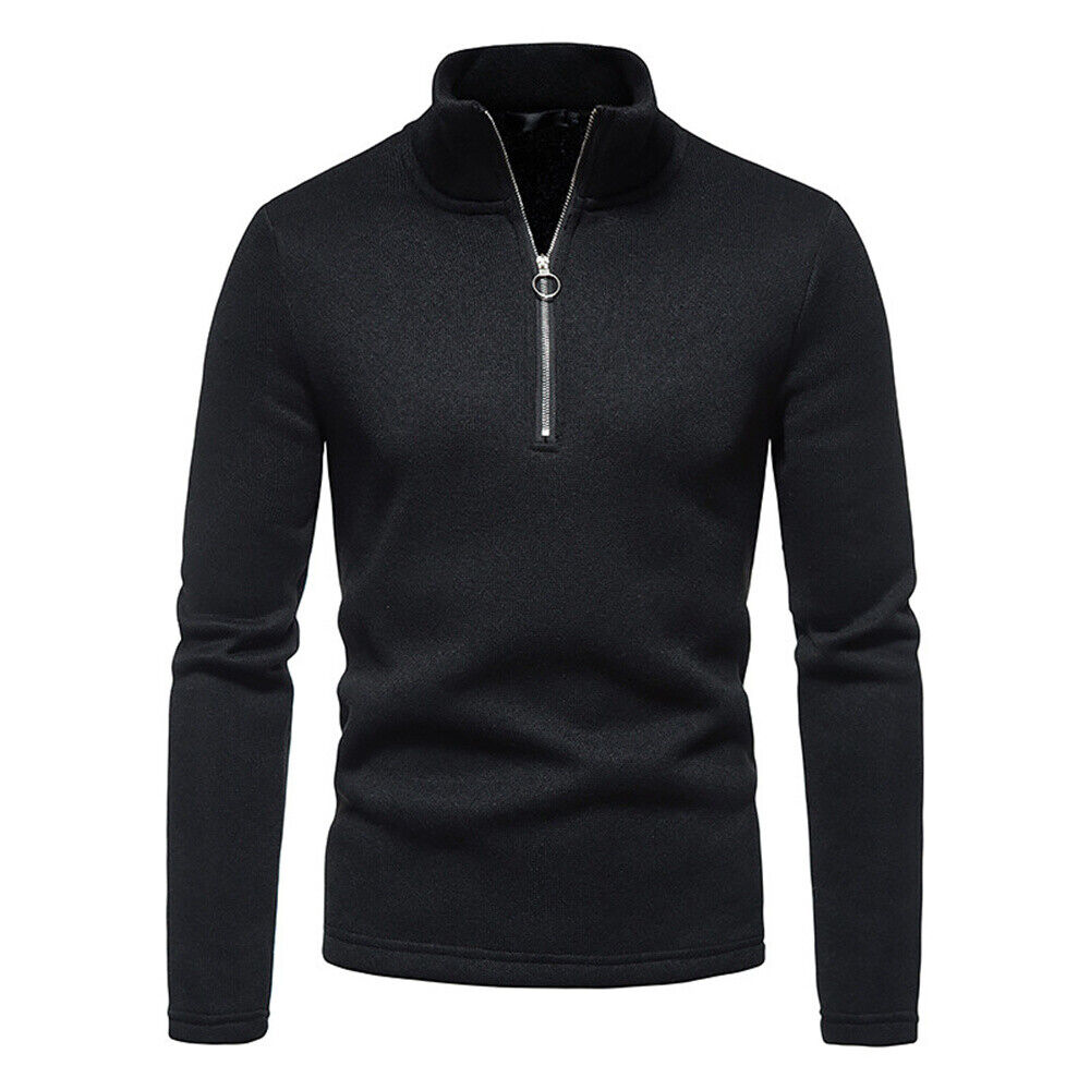 Men's High Neck Pullover Sweater Long Sleeve Casual Quarter Zip Sweatshirt - Picture 16 of 18