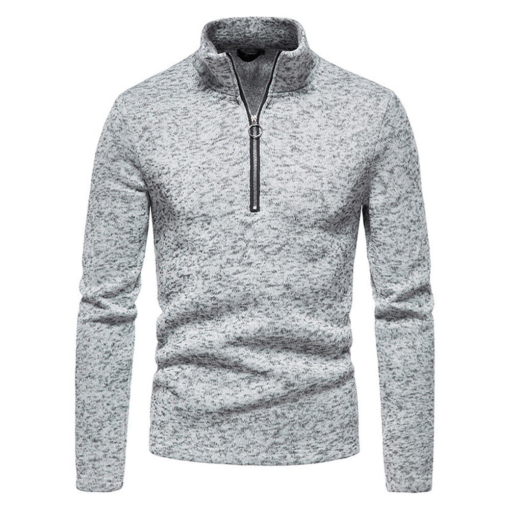 Men's High Neck Pullover Sweater Long Sleeve Casual Quarter Zip Sweatshirt - Picture 17 of 18