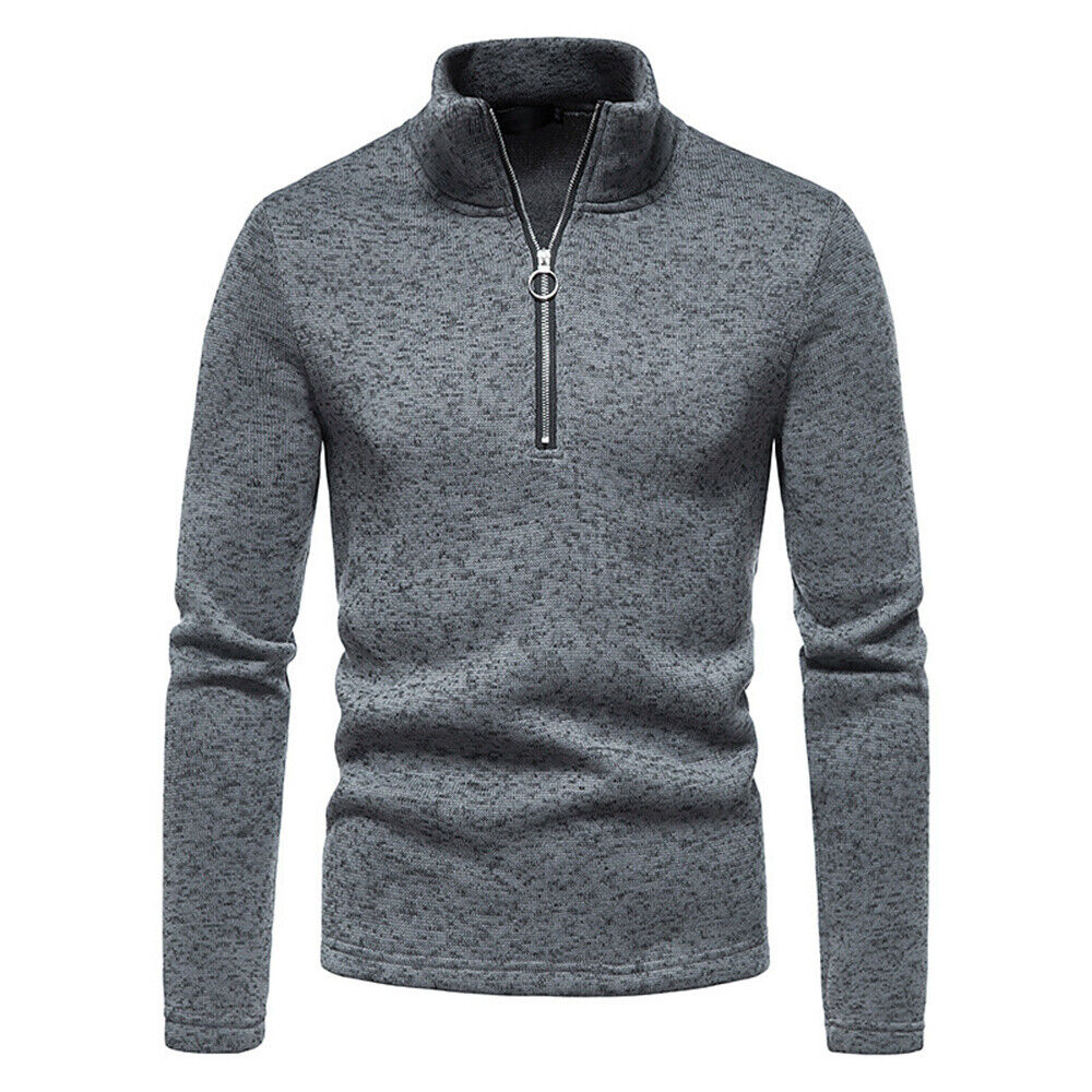 Men's High Neck Pullover Sweater Long Sleeve Casual Quarter Zip Sweatshirt - Picture 18 of 18