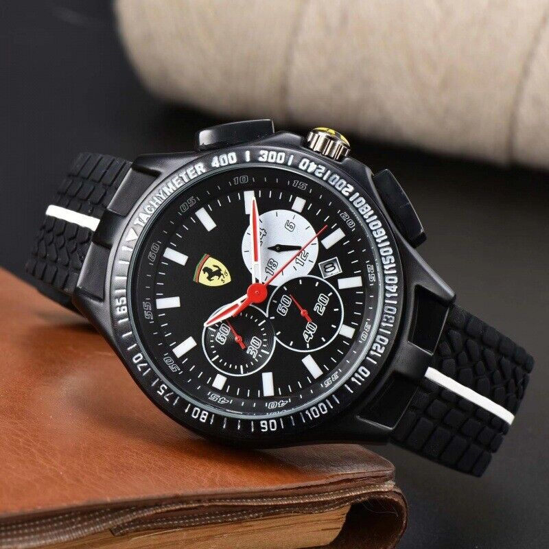 Hot Men's Formula 1 Scuderia Ferrari 44mm Luxury Chronograph Red Silicone Watch - Picture 20 of 23