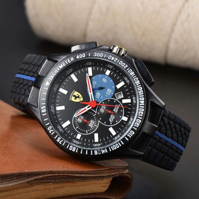 Hot Men's Formula 1 Scuderia Ferrari 44mm Luxury Chronograph Red Silicone Watch - Picture 21 of 23